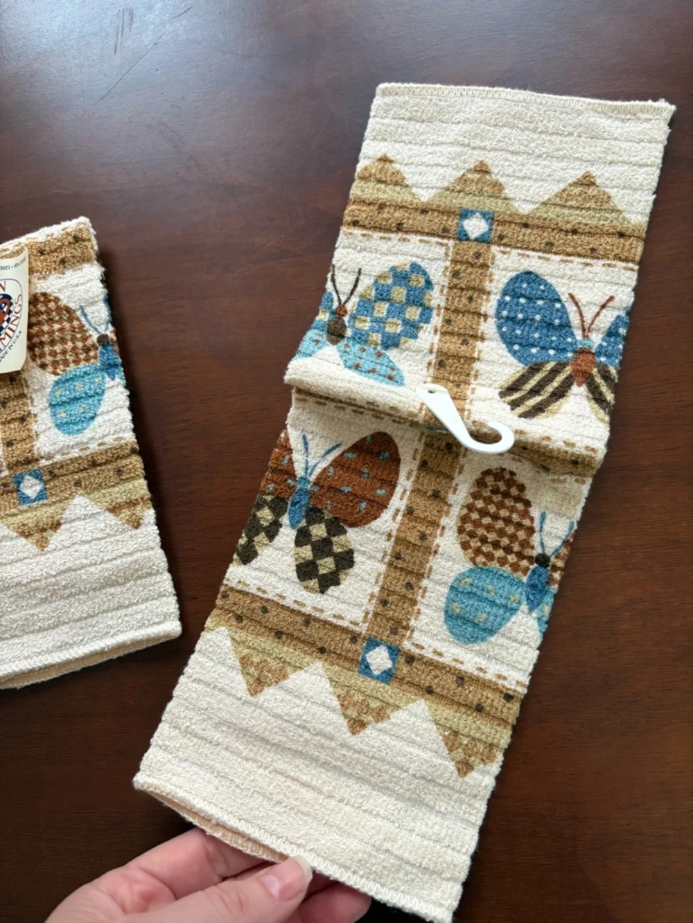 Vintage 70s washcloth terry dish cloths lot of 2 butterfly cottagecore print